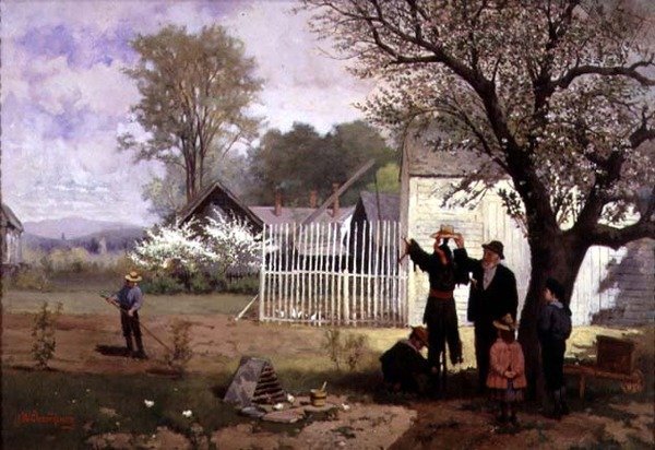 Making the Scarecrow, ca 1880 (olja på duk) av James Wells Champney