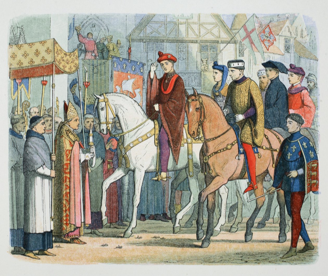 Karl VI av Frankrike och Henrik V av England välkomnades av prästerskapet, Paris, 1420 1864 av James William Edmund Doyle