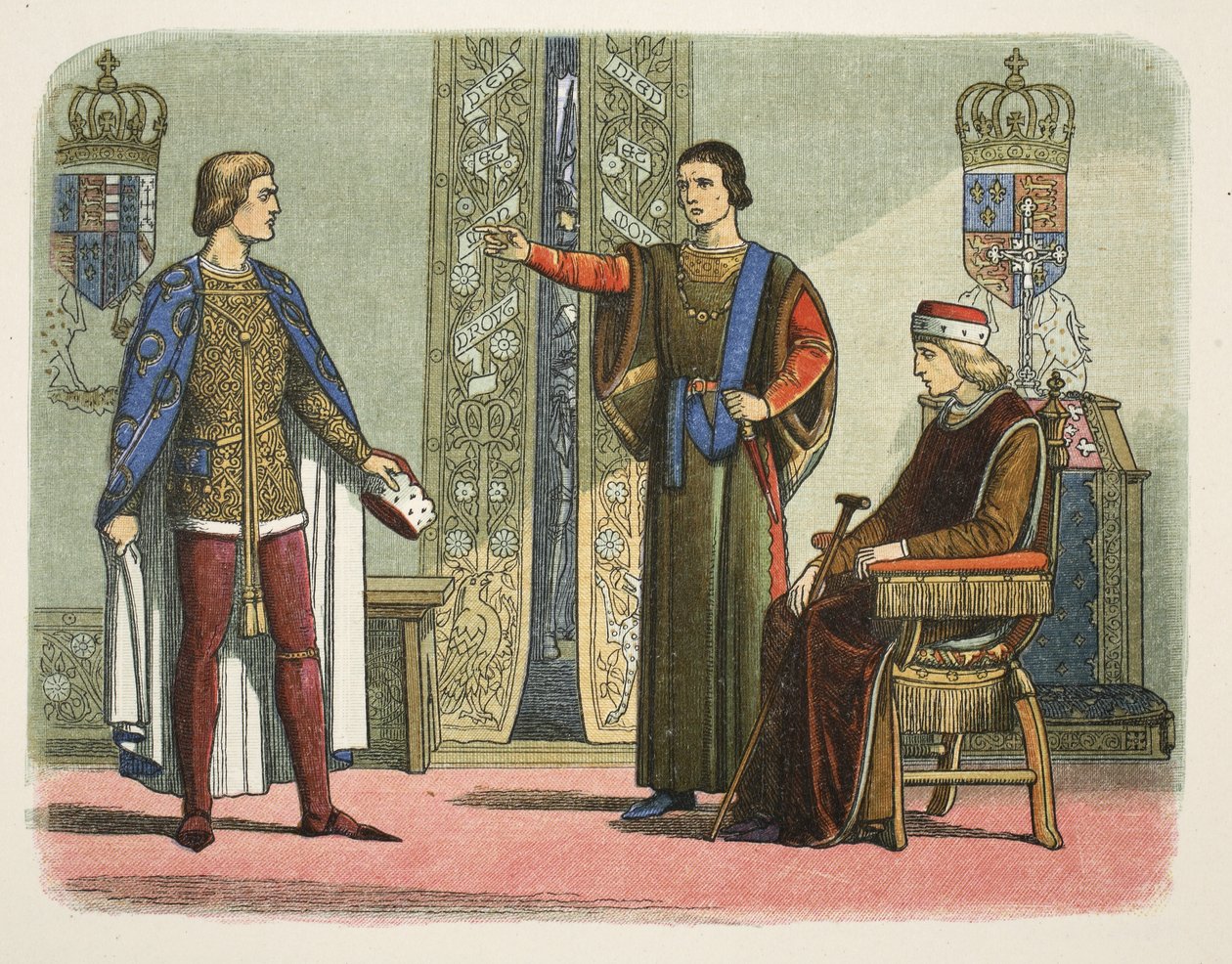 Henry VI och hertigarna av York och Somerset, september 1450, från A Chronicle of England BC 55 till AD 1485, pub. London av James William Edmund Doyle