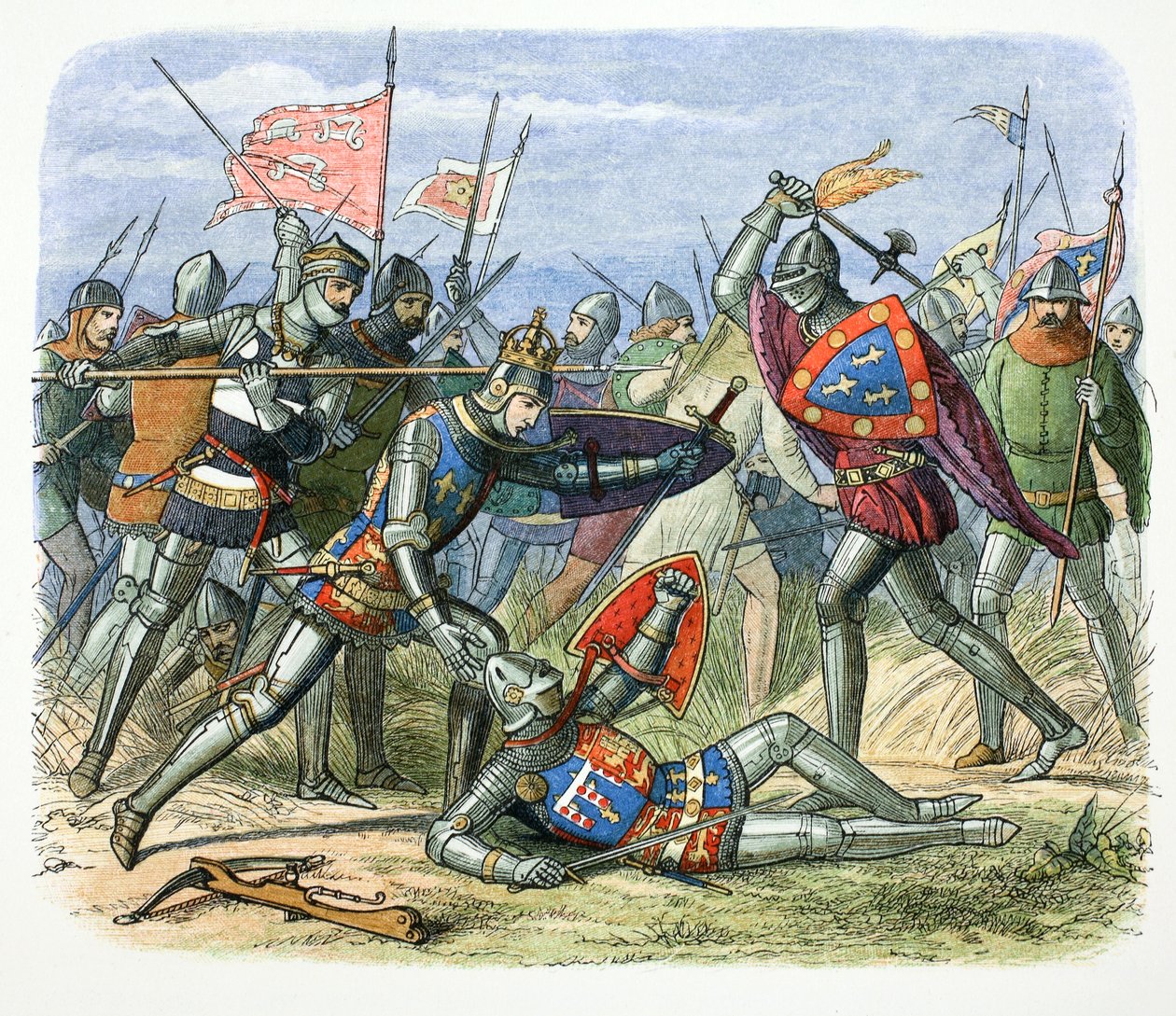 Henrik V av England attackerad av hertigen av Alencon i slaget vid Agincourt, 1415 1864 av James William Edmund Doyle