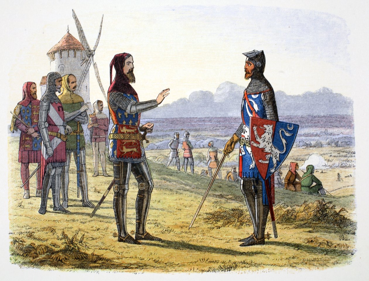 Kung Edward III vägrar hjälpa sin son i slaget vid Crecy, Frankrike, 1346 1864 av James William Edmund Doyle