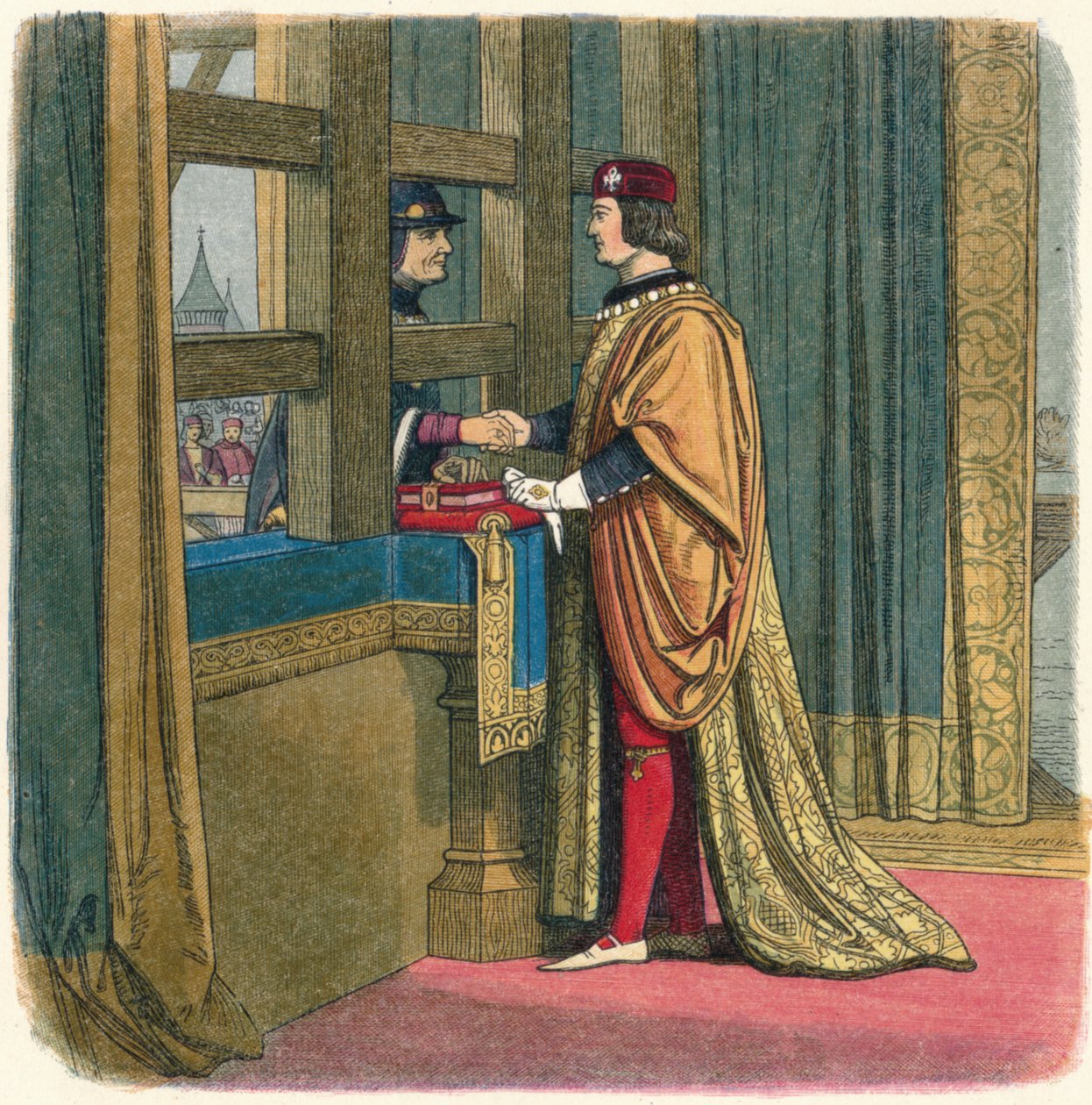 Möte av Edward IV och Ludvig XI i Pecquigny, 1475 1864 av James William Edmund Doyle
