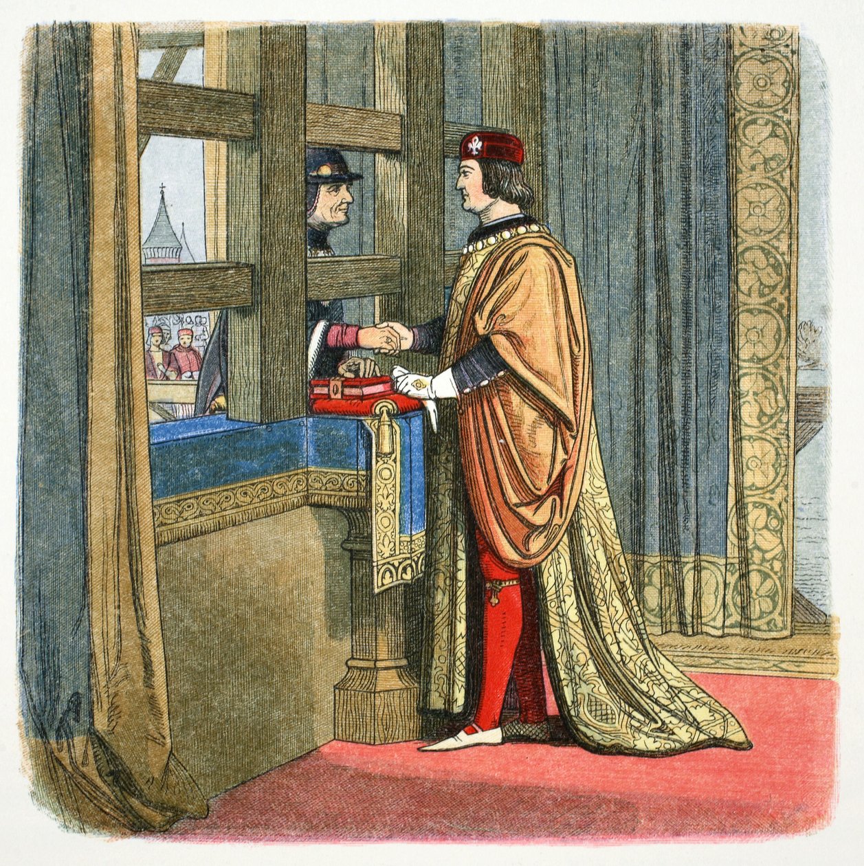 Möte mellan Edvard IV av England och Ludvig XI av Frankrike i Picquigny, Frankrike, 1475 1864 av James William Edmund Doyle