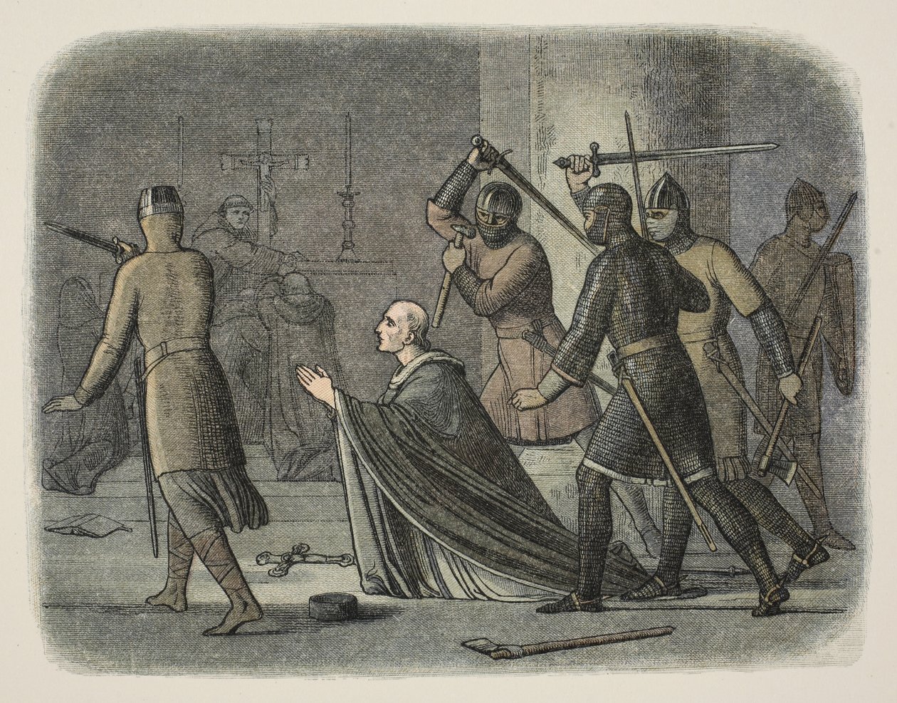 Mordet på Thomas Becket, Canterbury Cathedral, 29 december 1170, från A Chronicle of England f.Kr. 55 till AD 1485, pub. London av James William Edmund Doyle