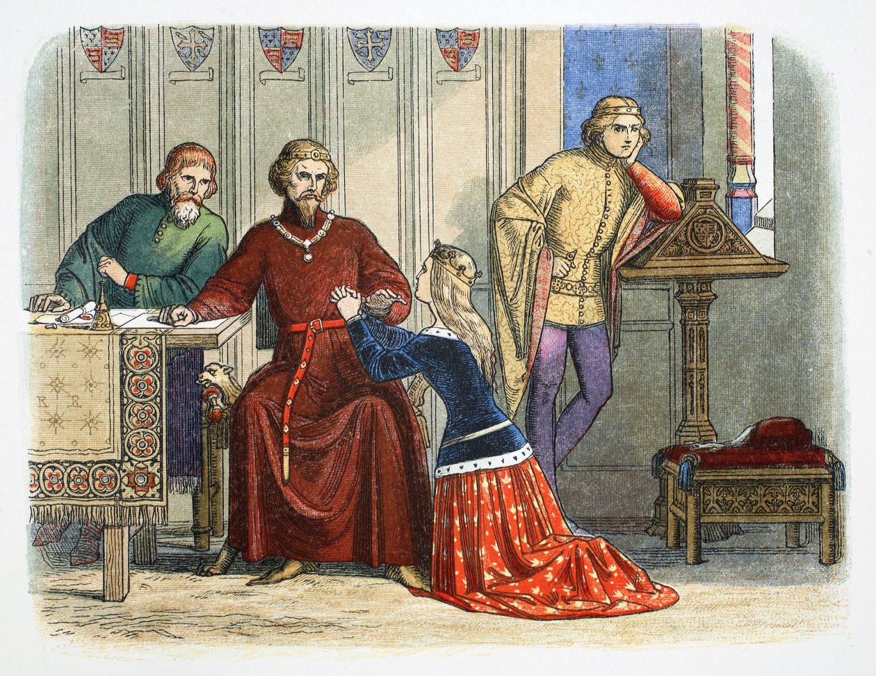 Drottning Anne går i förbön med Gloucester och Arundel för Sir Simon de Burley, 1388 1864 av James William Edmund Doyle