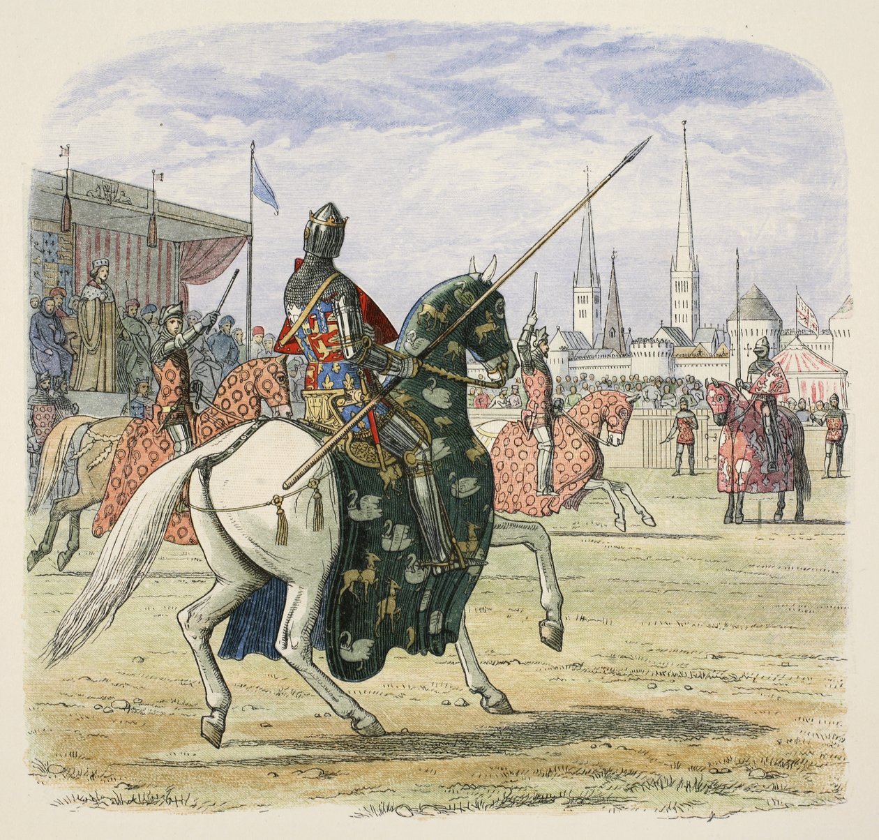 Richard II stoppar duellen mellan Hereford och Norfolk, från A Chronicle of England BC 55 till AD 1485, pub. London av James William Edmund Doyle