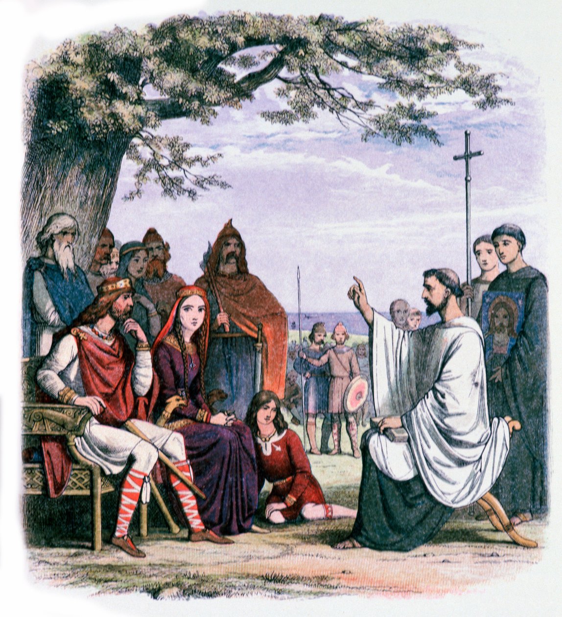 St Augustine predikar för kung Ethelbert och drottning Bertha, 1800-talet av James William Edmund Doyle