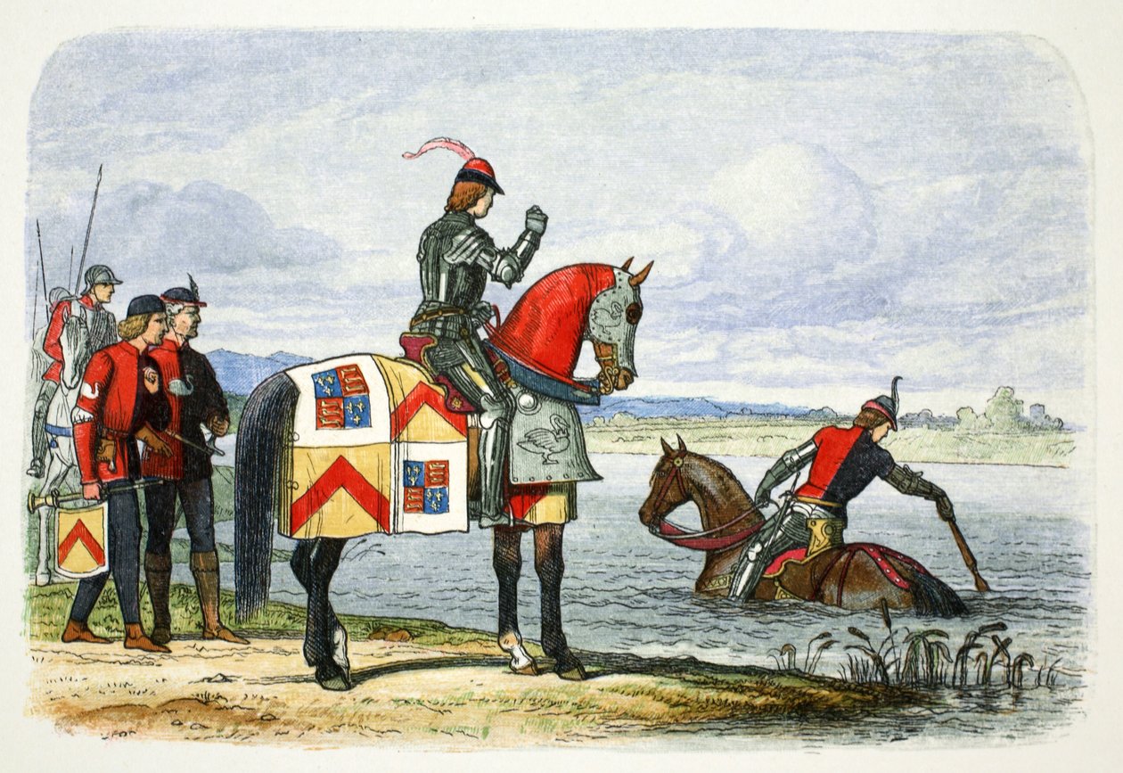Hertigen av Buckingham finner Severn oframkomlig, 1483 1864 av James William Edmund Doyle