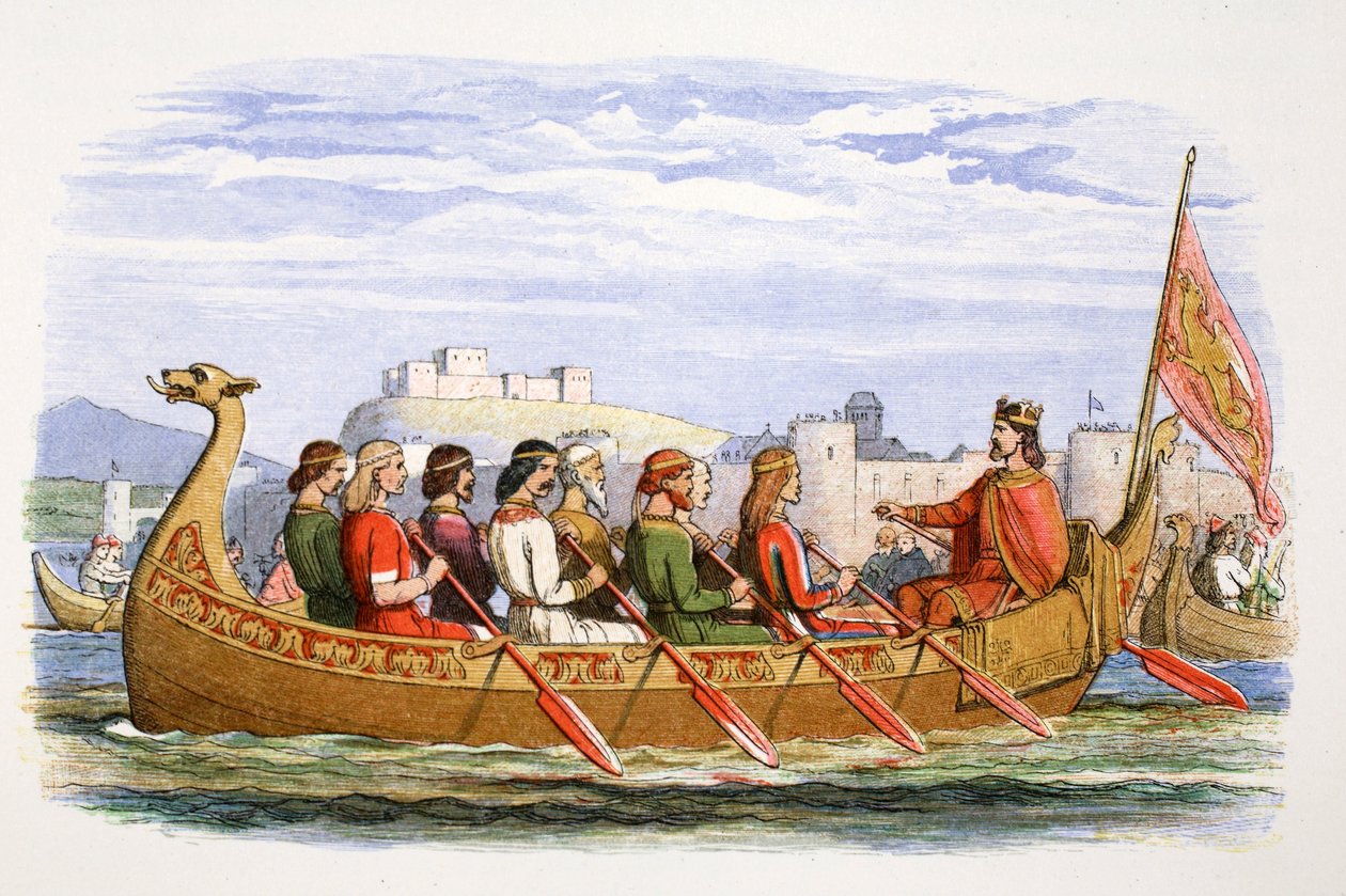 Edgars pråm bemannad av åtta kungar på Dee, 973 1864 av James William Edmund Doyle