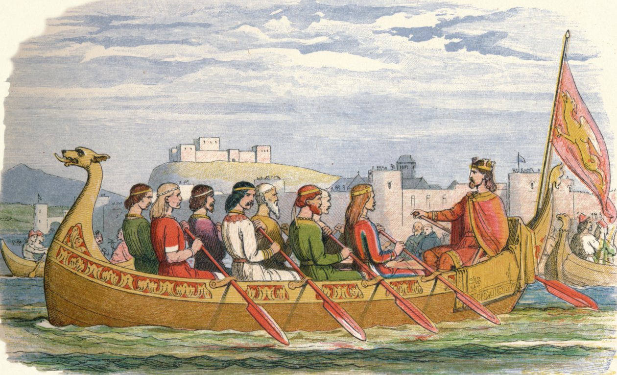 Edgars pråm bemannad av åtta kungar på Dee, 973 1864 av James William Edmund Doyle