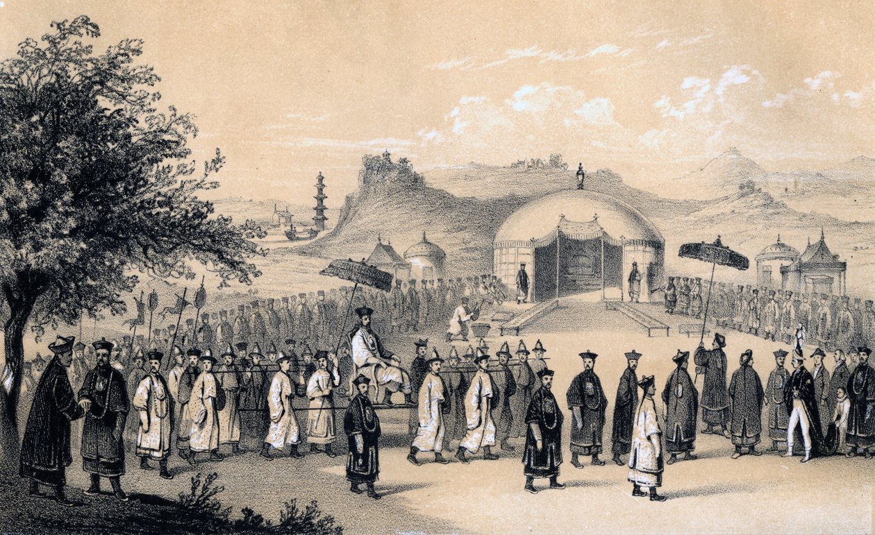 Kinas kejsare närmade sig för att ta emot den brittiska ambassadören, 1847 av James William Giles