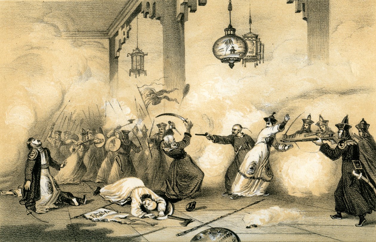Den nuvarande kejsaren av Kina när en ung man räddade sin fars liv..., c1796-1804, 1847. av James William Giles