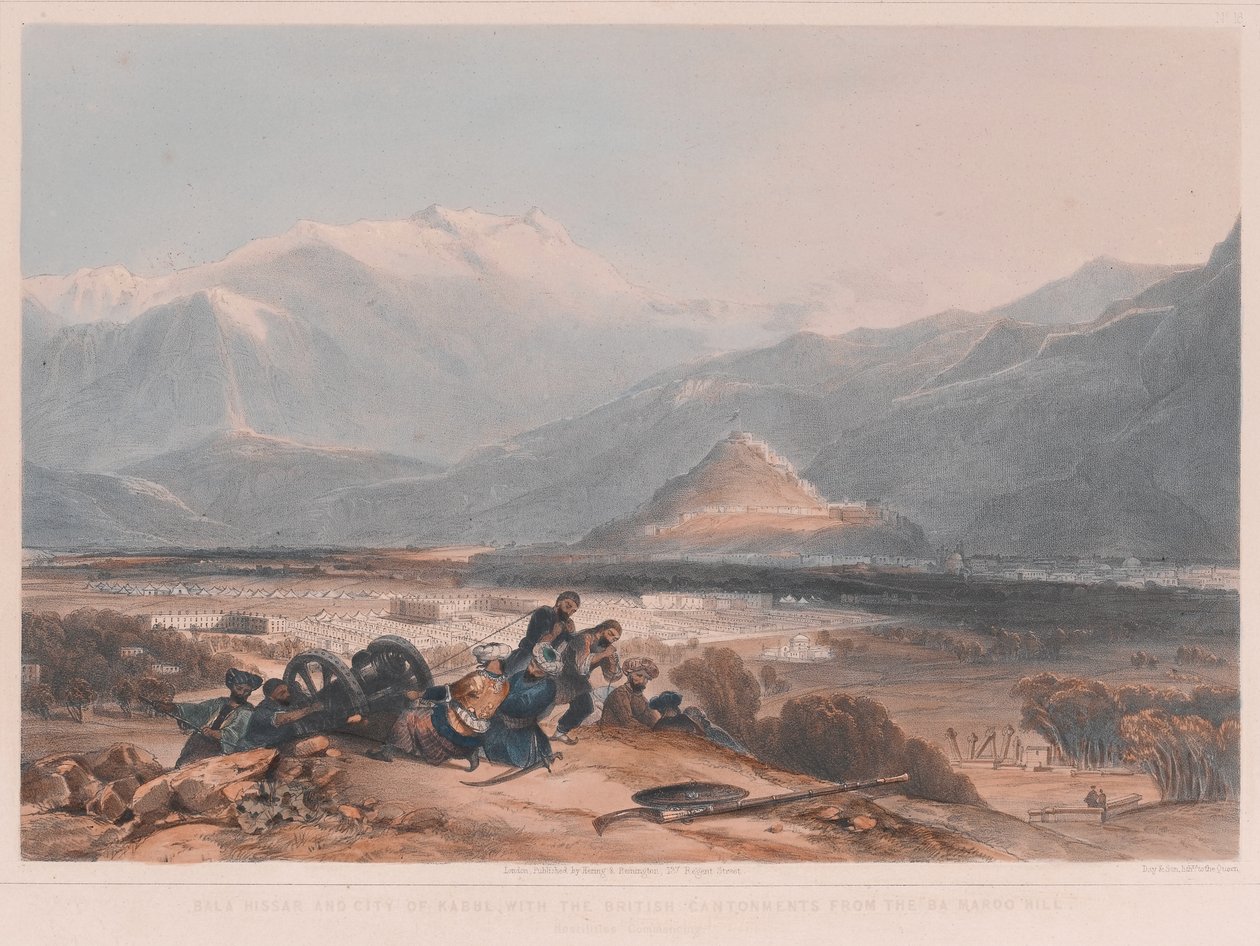 Utsikt över Bala Hissai och staden Kabul, med de brittiska kantonerna från Ba Marco Hill av James after Rattray