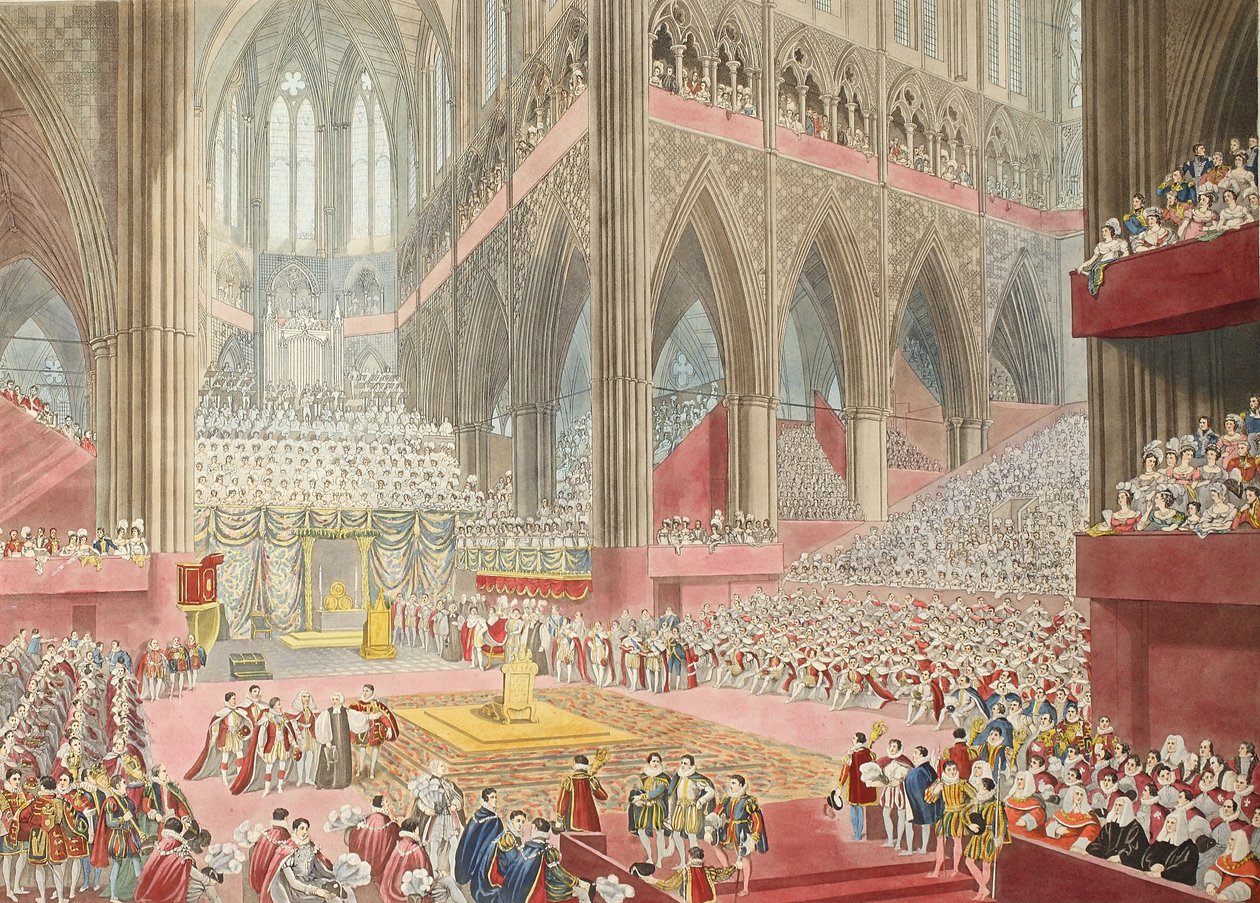 The Coronation of His Majesty, George The Fourth: Tagen at the Time of the Recognition, pub. 1822 (handfärgad gravyr) av James after Stephanoff