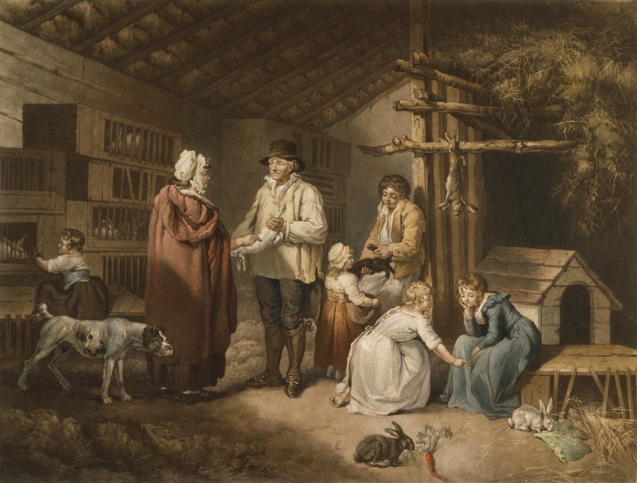 Selling Rabits, graverad av William Ward (1766-1826) 1796 (färgad mezzotint) av James after Ward