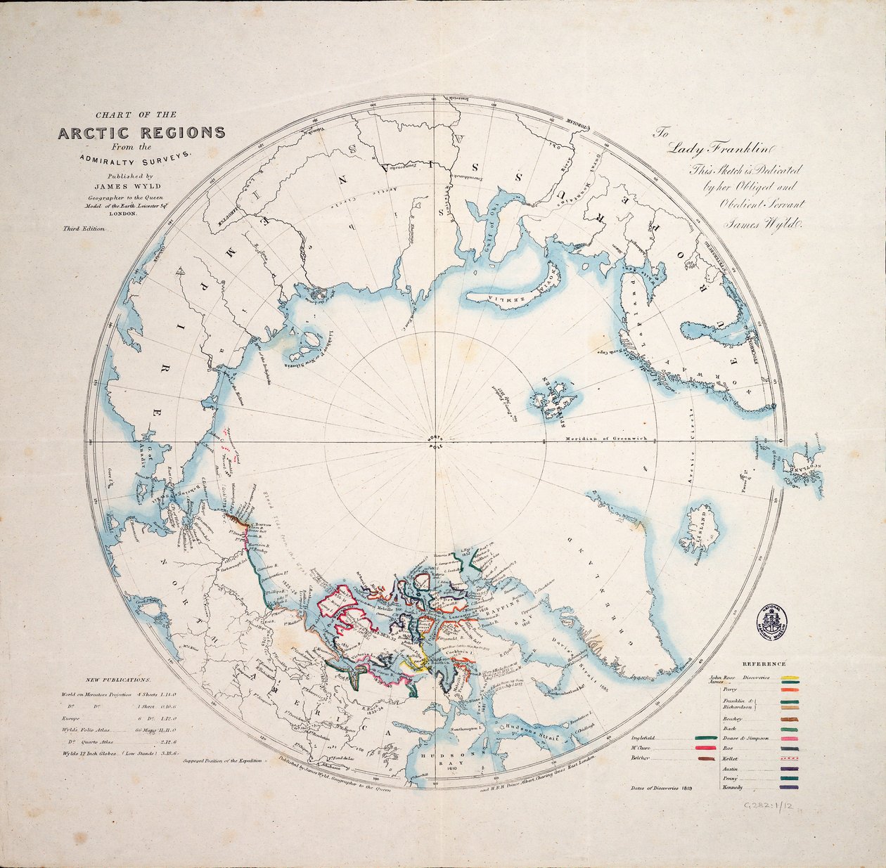 Karta över de arktiska regionerna från Admiralty surveys, tredje upplagan, ca 1854 (gravyr) av James the Younger Wyld
