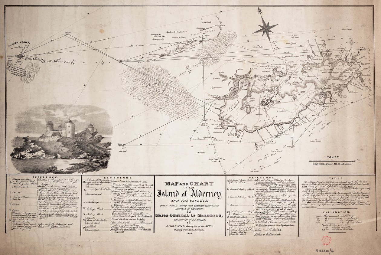 Karta och diagram över ön Alderney och kistorna av James the Younger Wyld