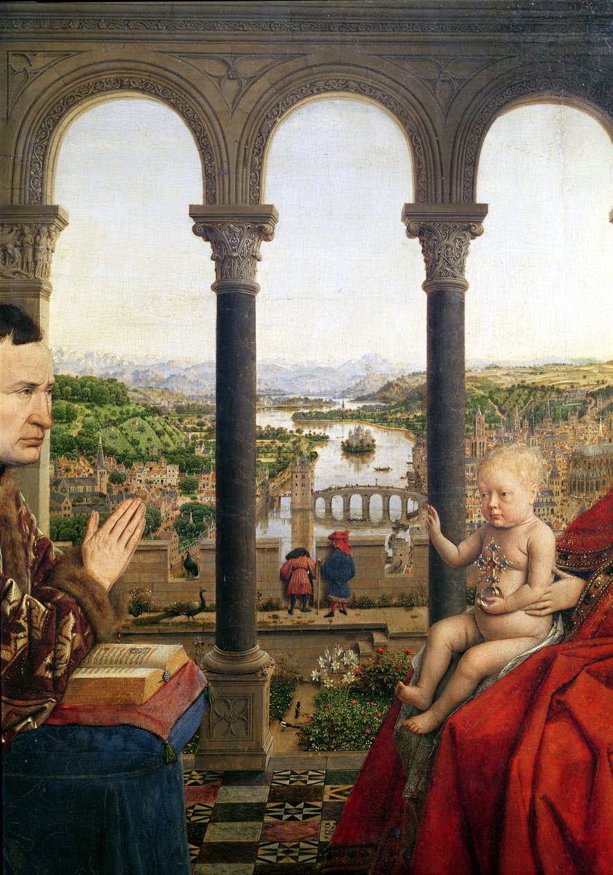 Rolin Madonna (La Vierge de Chancelier Rolin), detalj av vyn mellan kolonnerna, ca 1435 (se även 2993) av Jan van Eyck