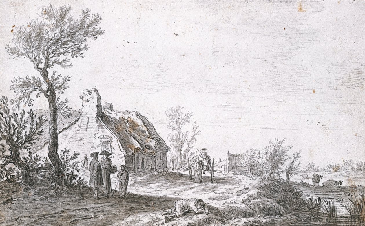 Landsväg med en hundvagn framför en gård, 1626 av Jan Josephsz van Goyen