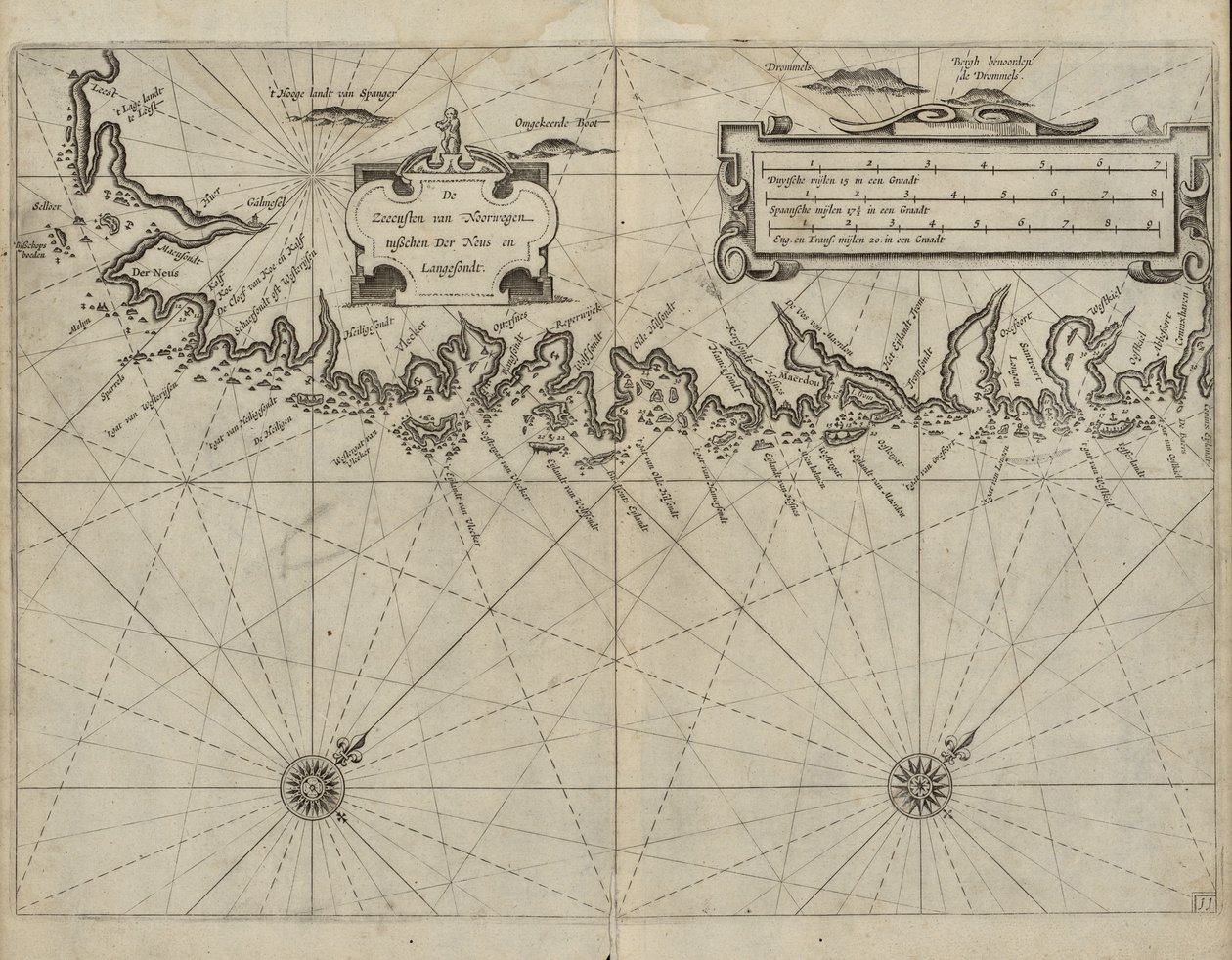 De Zeecusten van Noorwegen tuschen der Neus en Langesondt av Jan Blaeu