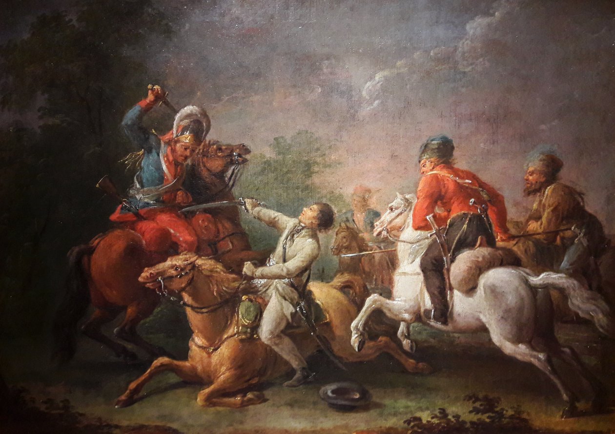 Kościuszko och hans häst faller i slaget vid Maciejowice av Jan Bogumi Plersz