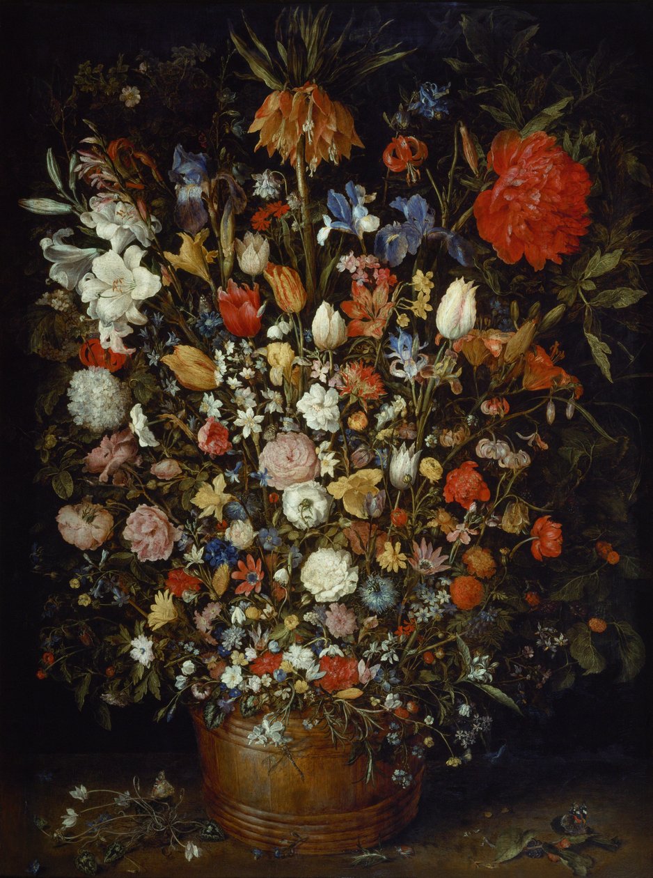 Flowers in a Wooden Vessel av Jan the Elder Brueghel
