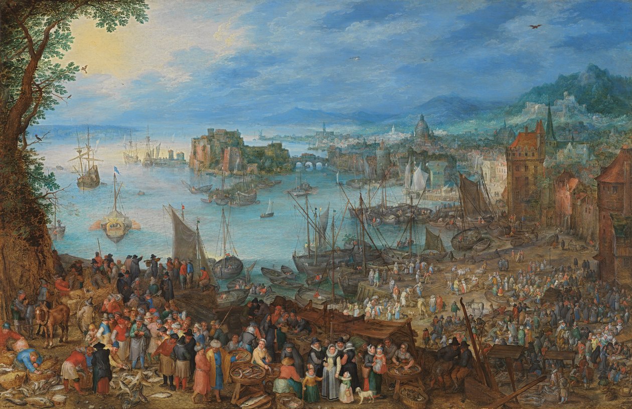 Stor fiskmarknad av Jan the Elder Brueghel