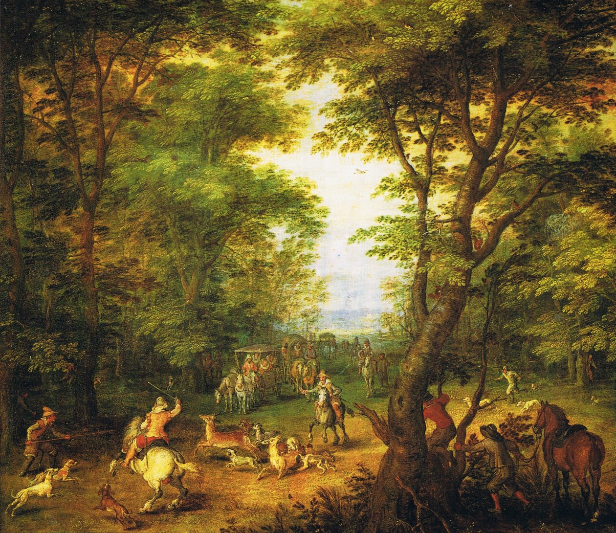 Herten jagen in het bos av Jan the Elder Brueghel