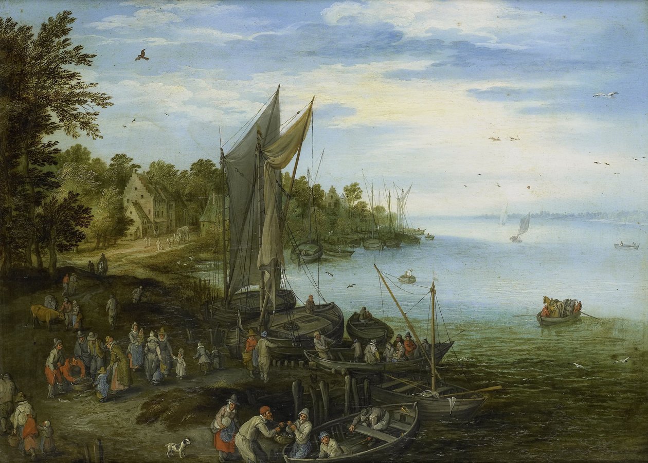 Rivieroever av Jan the Elder Brueghel
