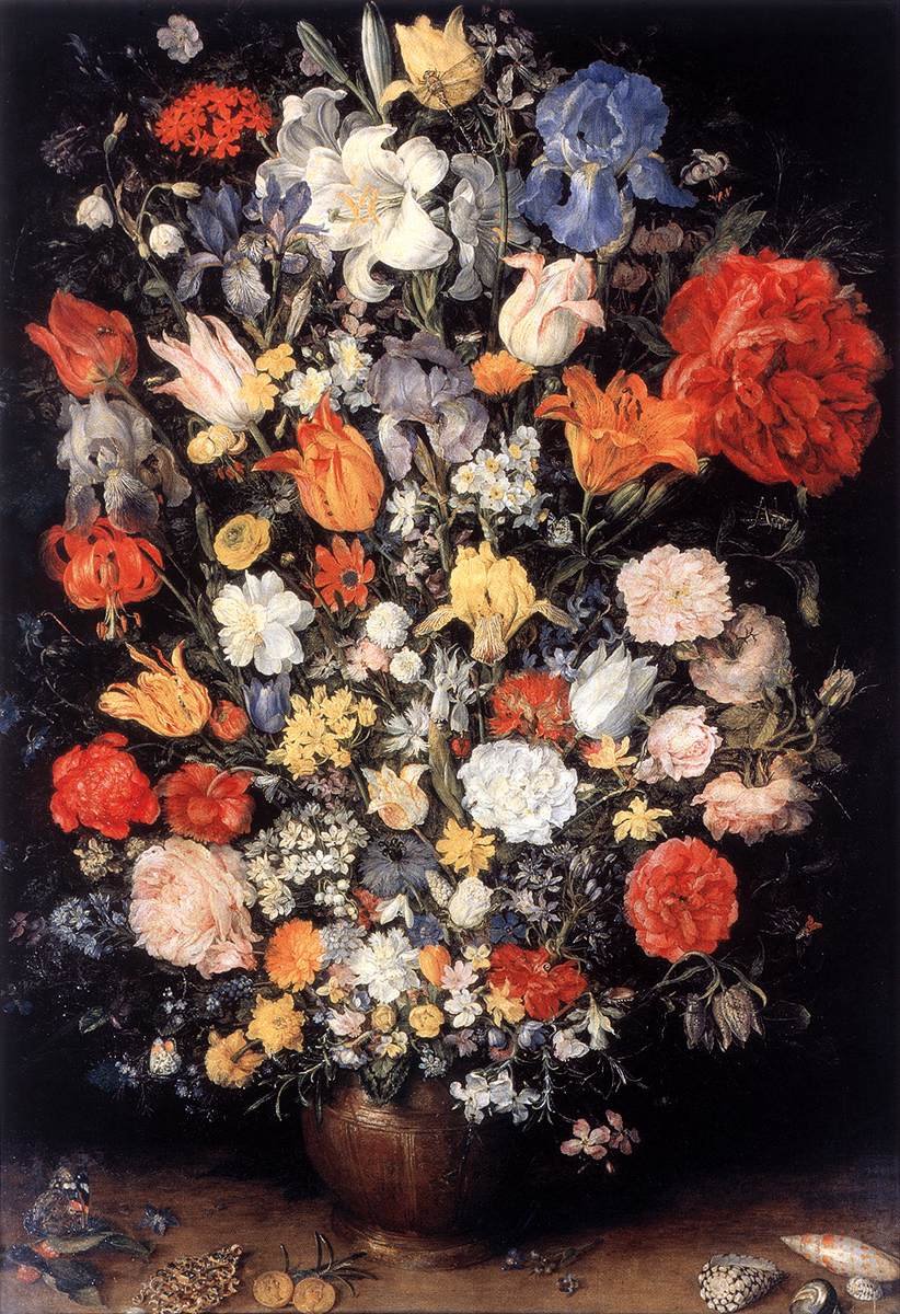 Vase of Flowers with Jewellery, Coins and Shells av Jan the Elder Brueghel