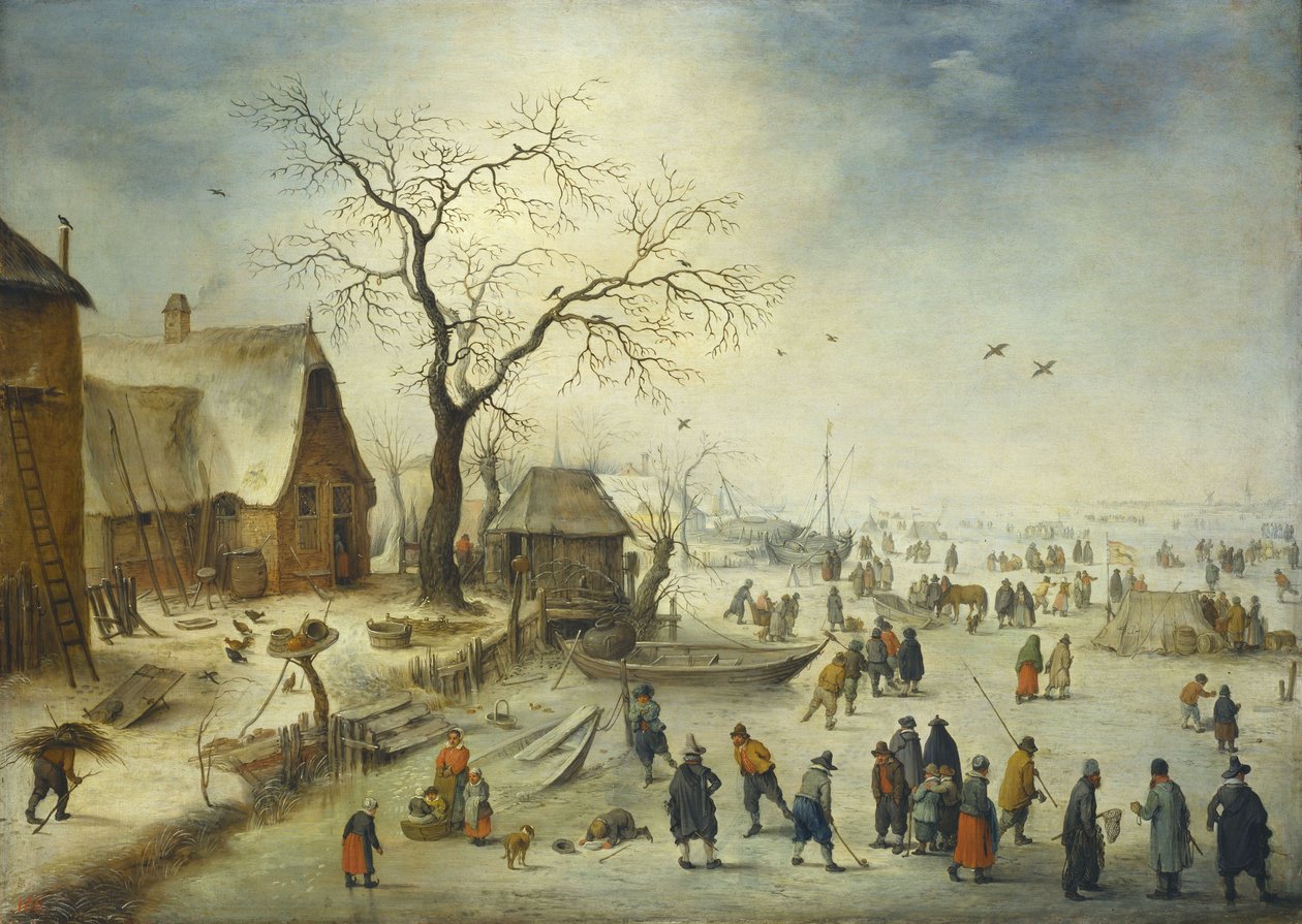 Villagers on the ice av Jan Brueghel the Younger
