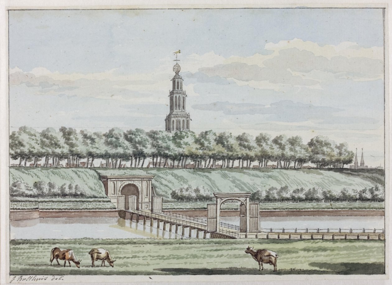 Buitenzijde Herepoort en Herepoortenbrug met stadswal van Groningen av Jan Bulthuis