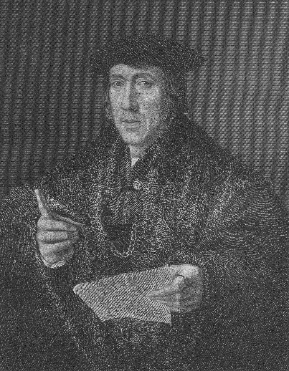Porträtt av Sir John More (ca 1451-1530), graverad av W.T.Mote av Jan Cornelisz Vermeyen