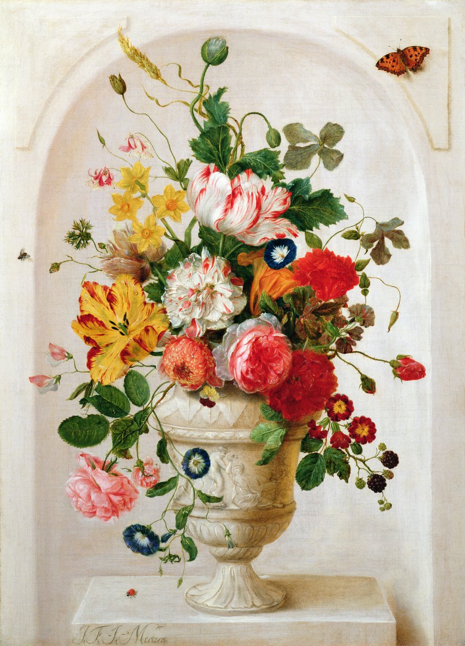 En urna med blommor i en alkov av Jan Frans Josephus Mertens