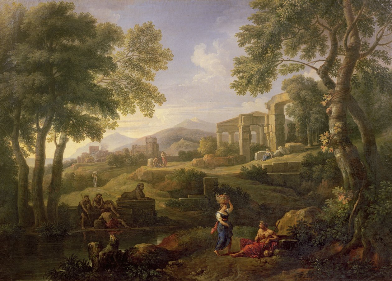 Klassiskt landskap med figurer och ruiner av Jan Frans van Bloemen