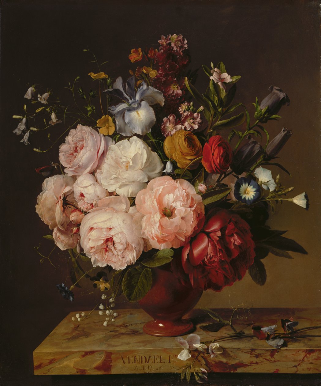 En vas med blommor på en ledge, 1817 av Jan Frans van Dael
