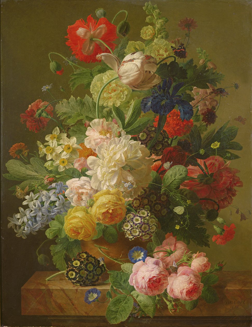 Blommor i en vas på ett konsolbord i marmor, 1816 av Jan Frans van Dael