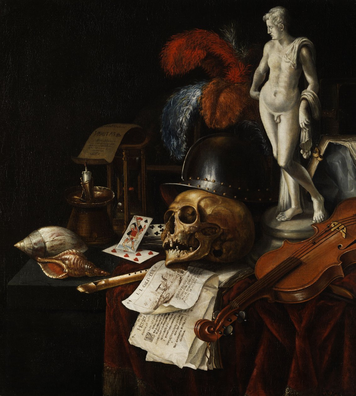 Vanitas-Stilleben mit Schädel und Spielkarten av Jan Fris