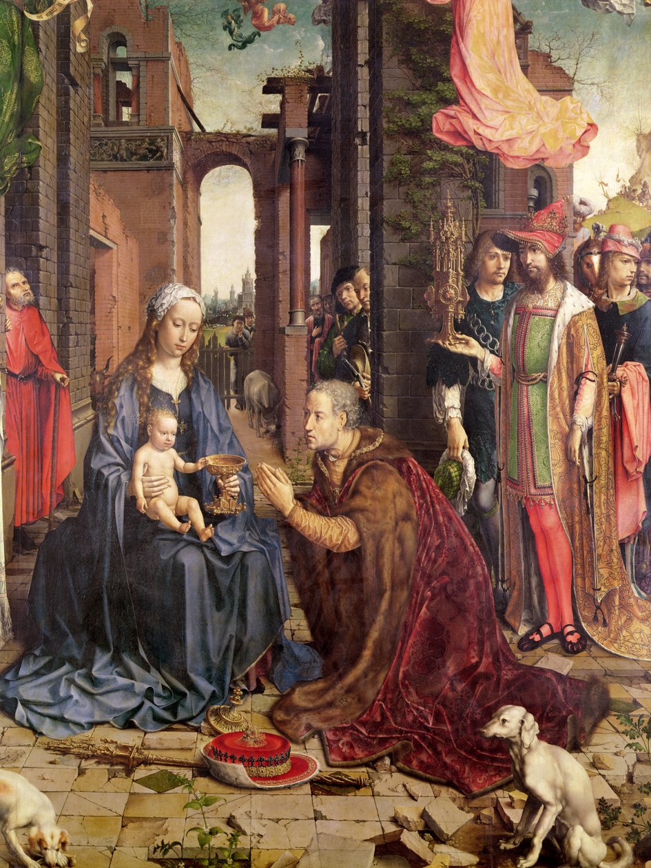 Kongernes tilbedelse (olie på træ) (detalje) swed av Jan Gossaert