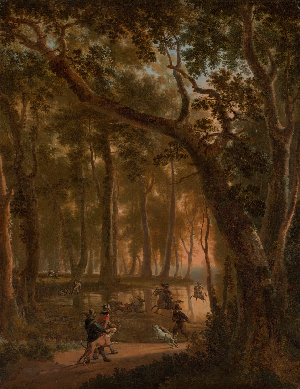 Hjortjakt i en skog av Jan Hackaert