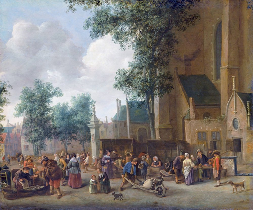 The river-fish market in the Hague av Jan Havickszoon Steen