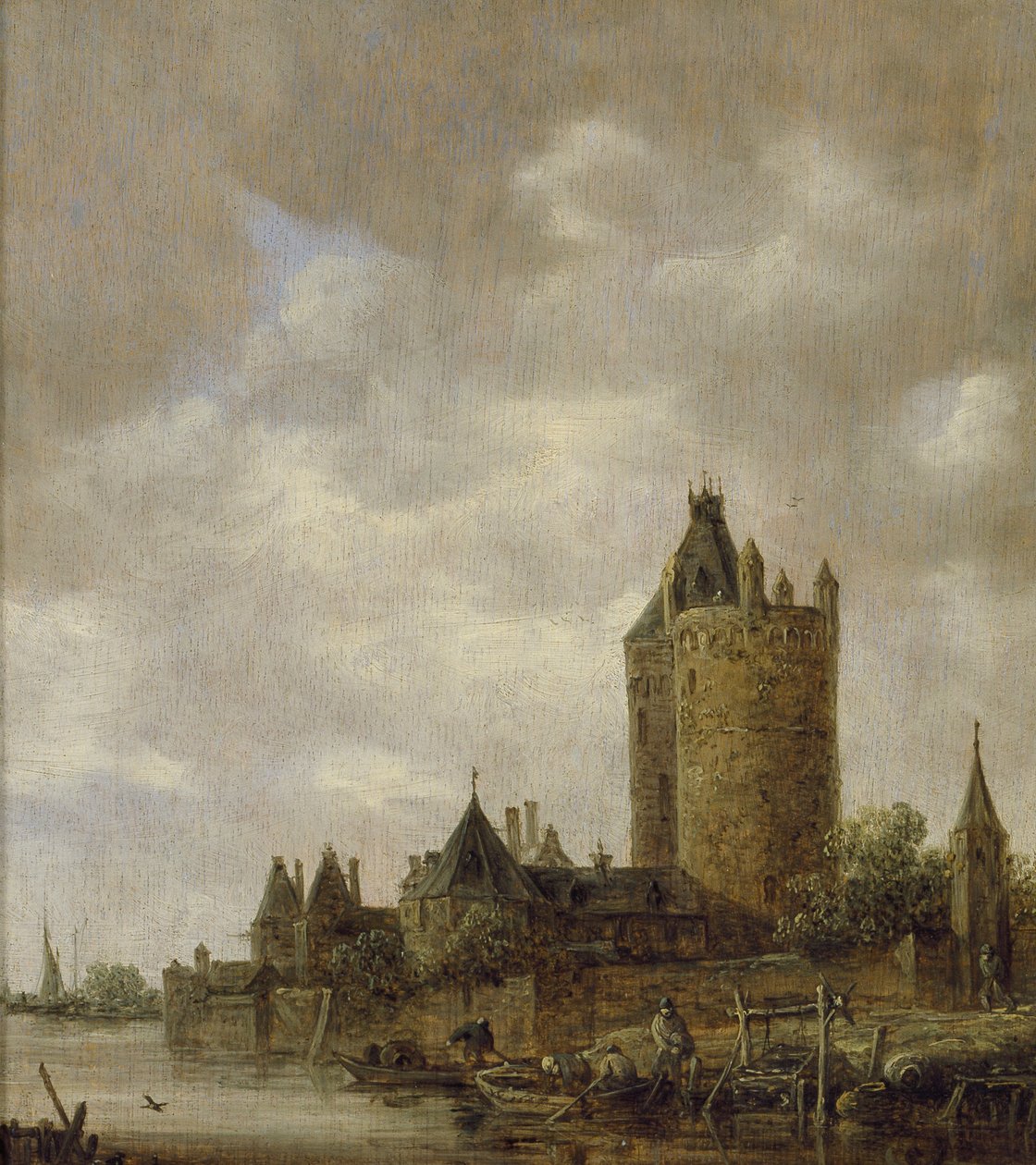 Ett slott vid en flod, 1647 (olja på ekpanel) av Jan Josephsz van Goyen