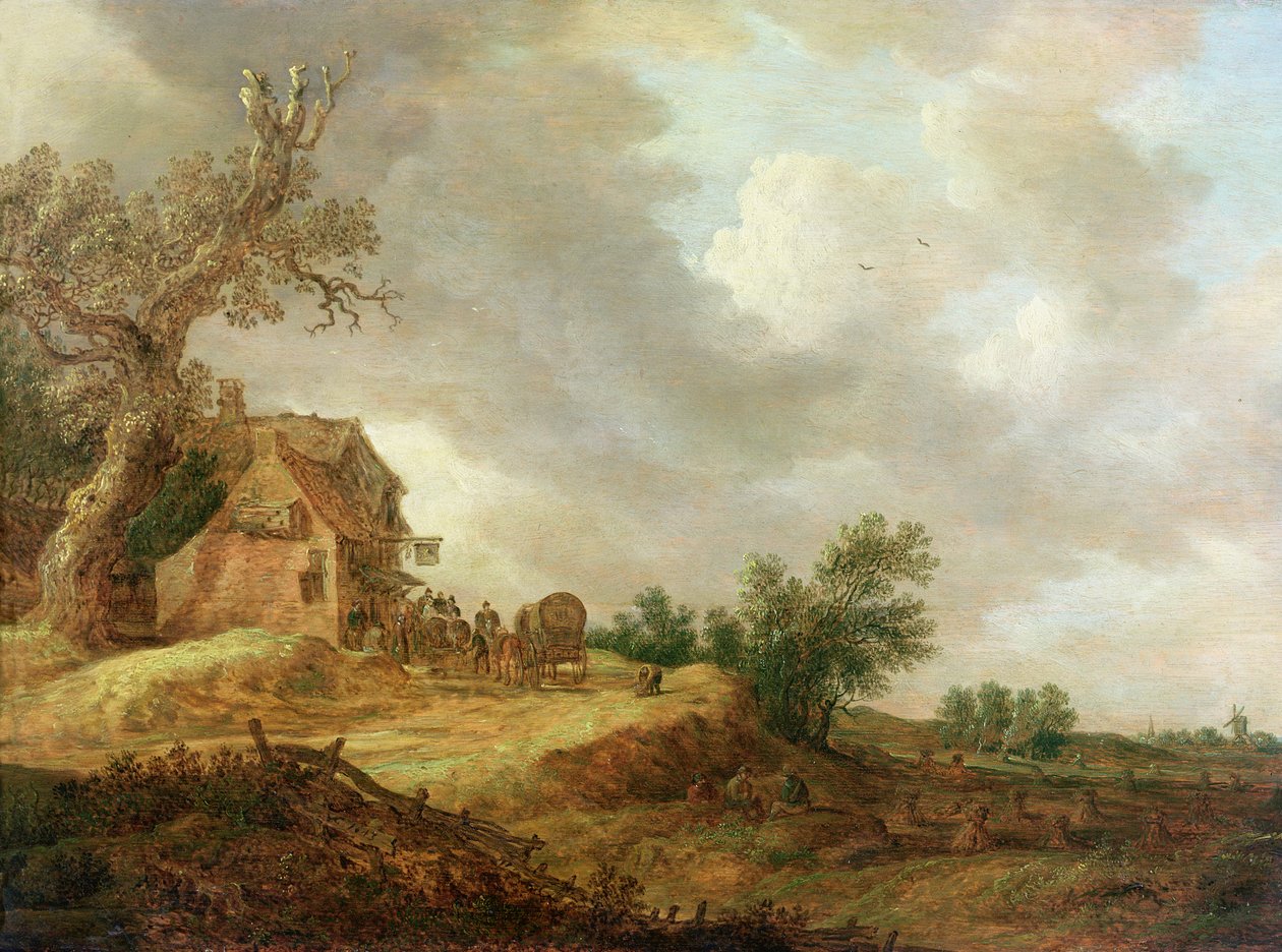 Landskap med figurer utanför ett värdshus, 1643 av Jan Josephsz van Goyen