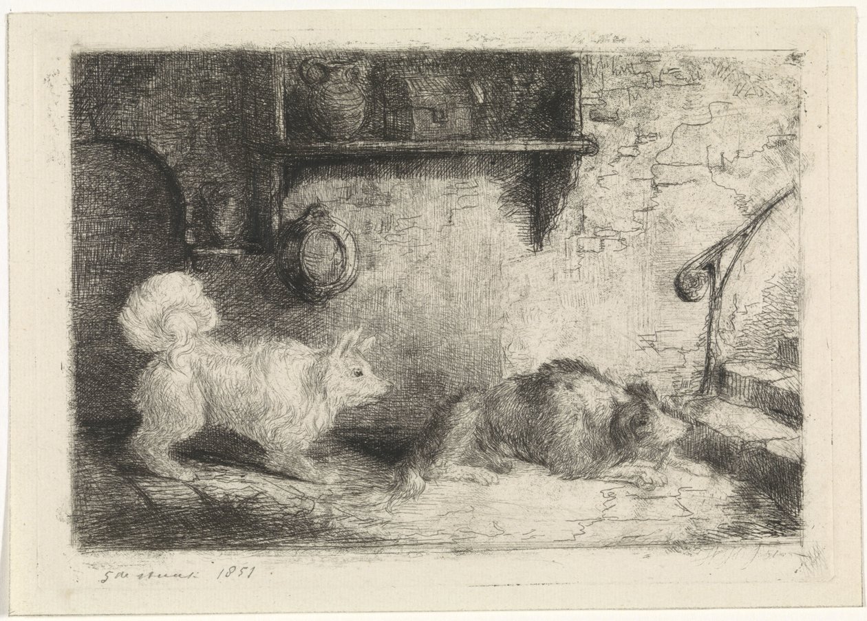 prent met twee honden av Jan Karel Jacob de Jonge