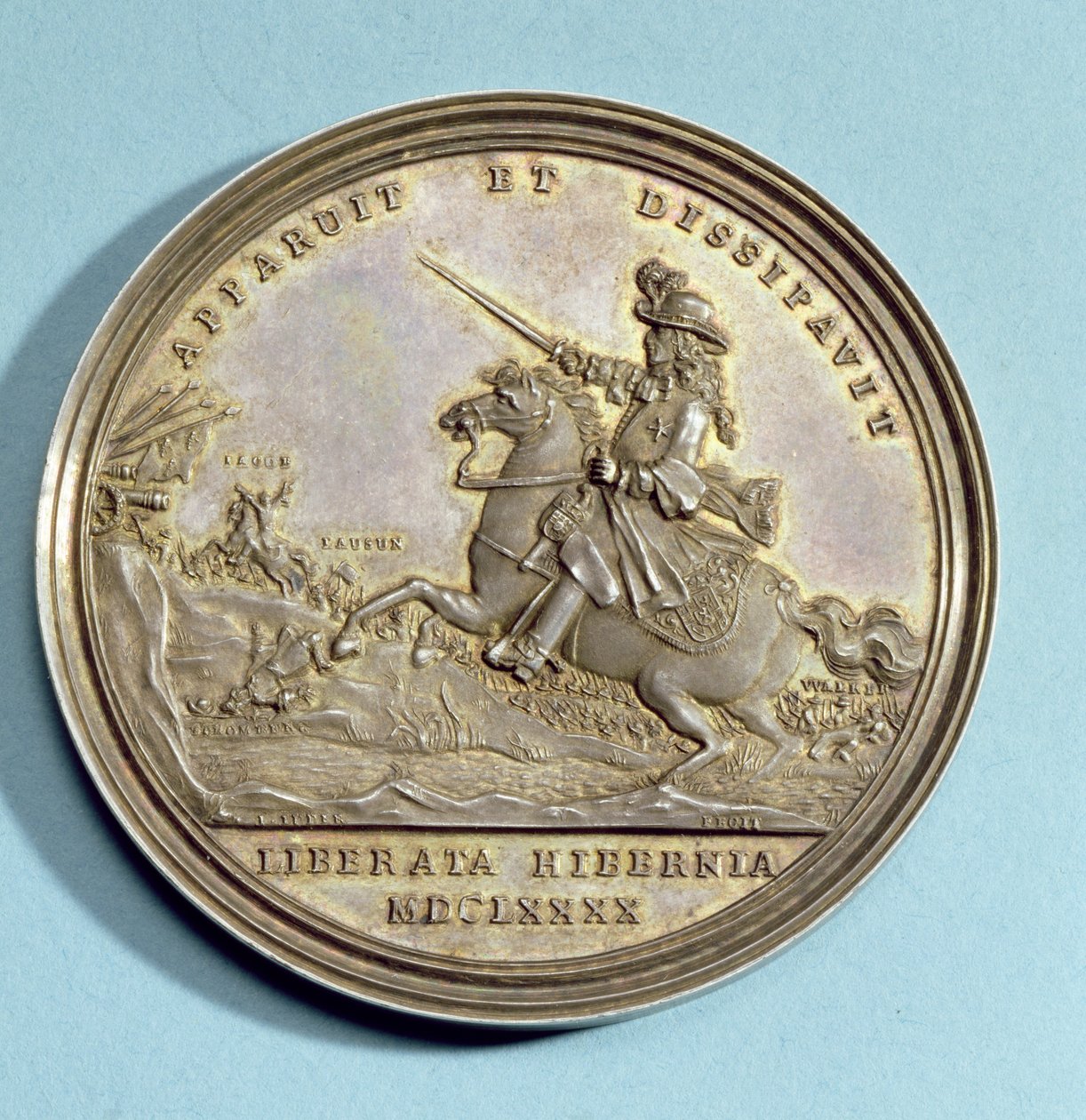 Medalj till minne av slaget vid Boyne, 1690 (förgyllt silver) av Jan Luder