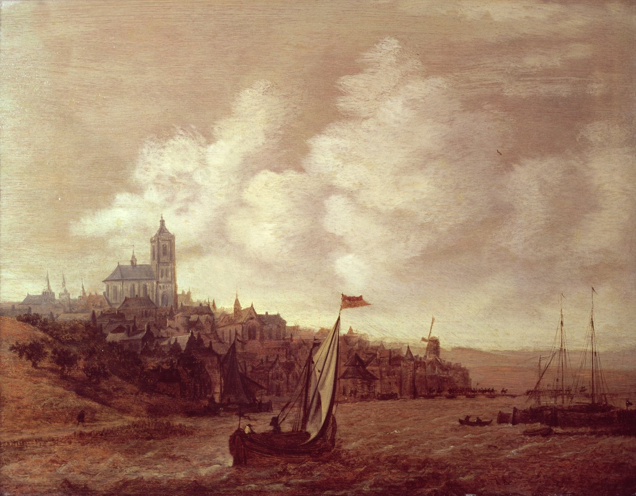 Flod och stadsscen av Jan Meerhout