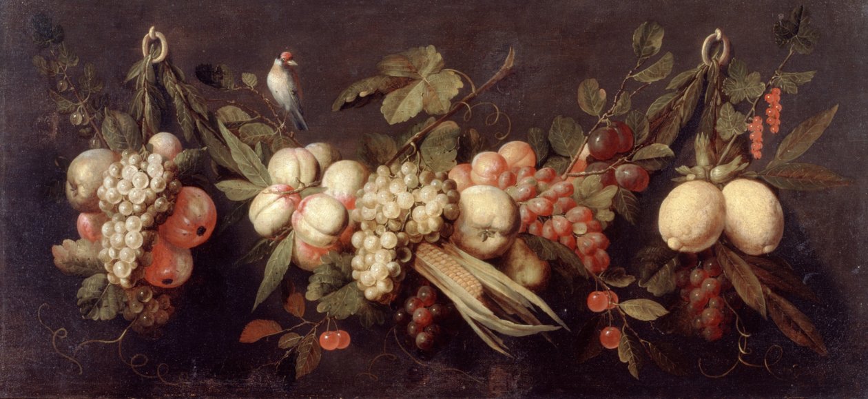 Stilleben med frukt och en fågel av Jan Pauwel the elder Gillemans