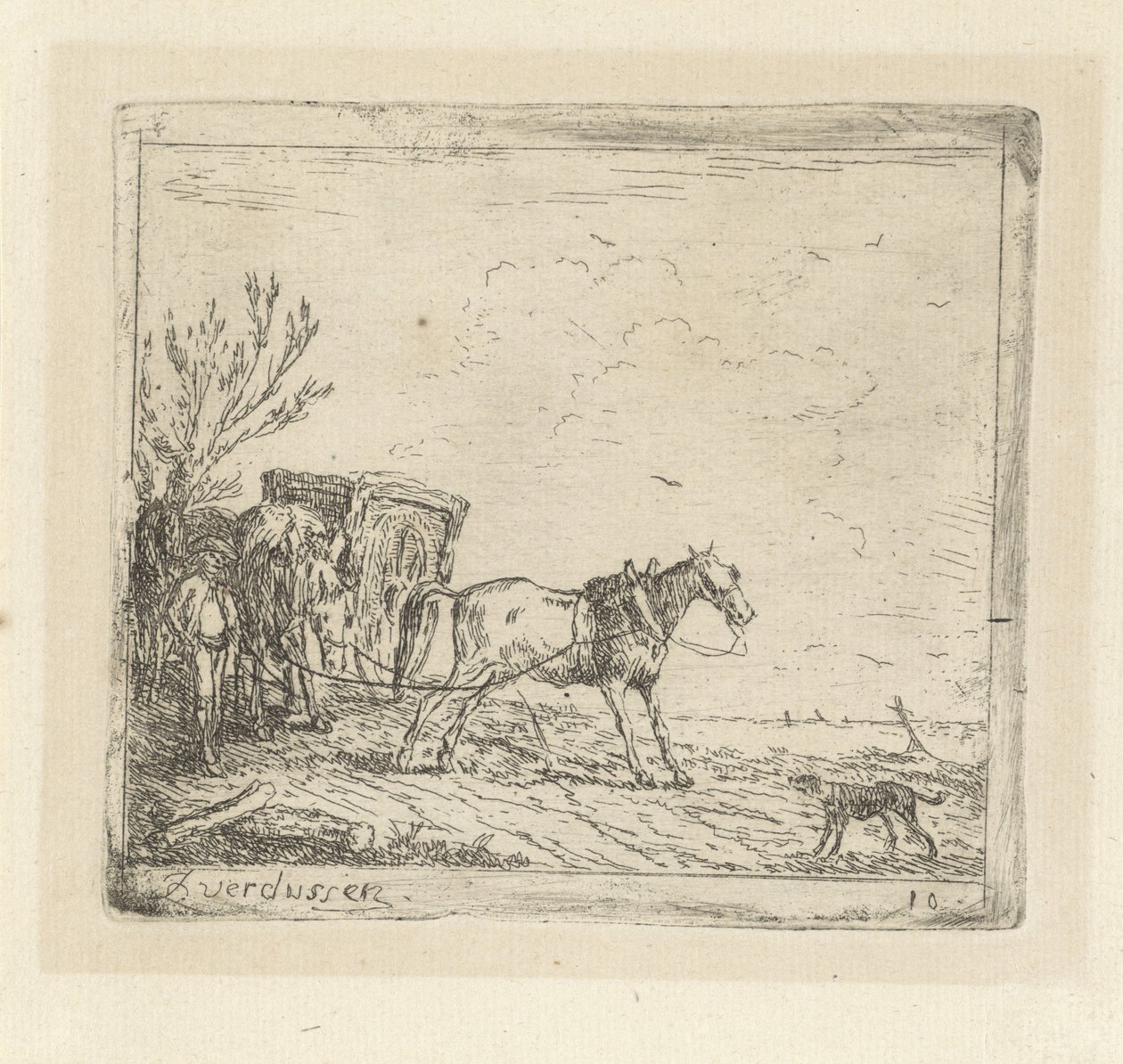 Cart with urinating horse in a landscape av Jan Peeter Verdussen