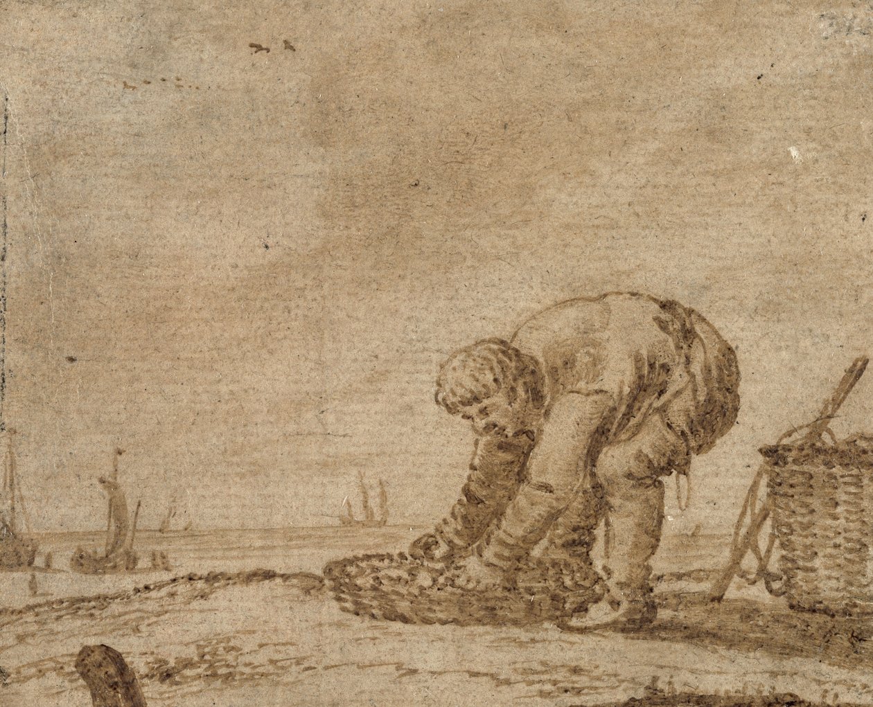 Fiskare på stranden, 1623 (penna och bläck på papper) av Jan Porcellis