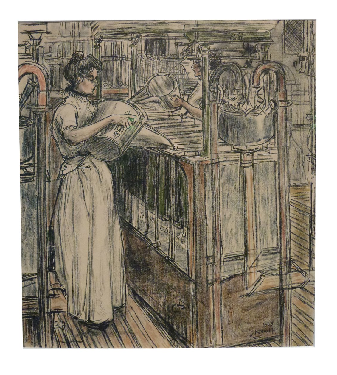  Gieterij 1 van de 12 lithos die Toorop maakte over de fabricage van kaarsenn av Jan Toorop